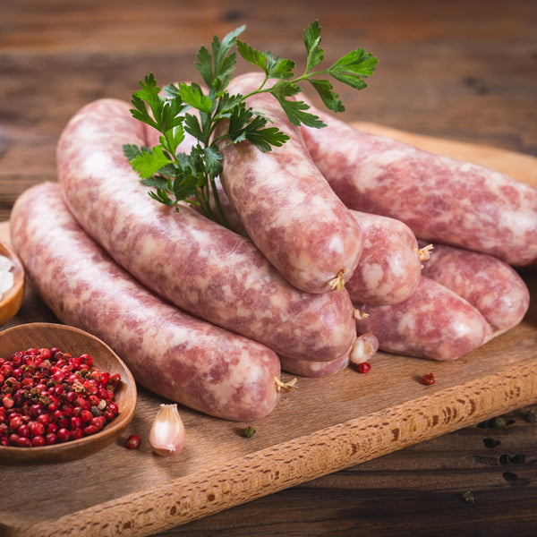 Pasture raised Free Range Tamworth pork sausages (quick frozen, un-aged)