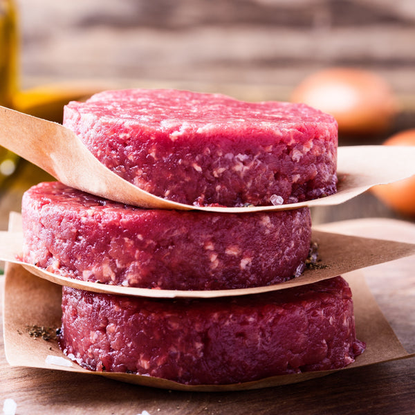 Quick Frozen Just Meat un-aged grass fed beef burgers, (100% meat, additive free, gluten free, frozen)