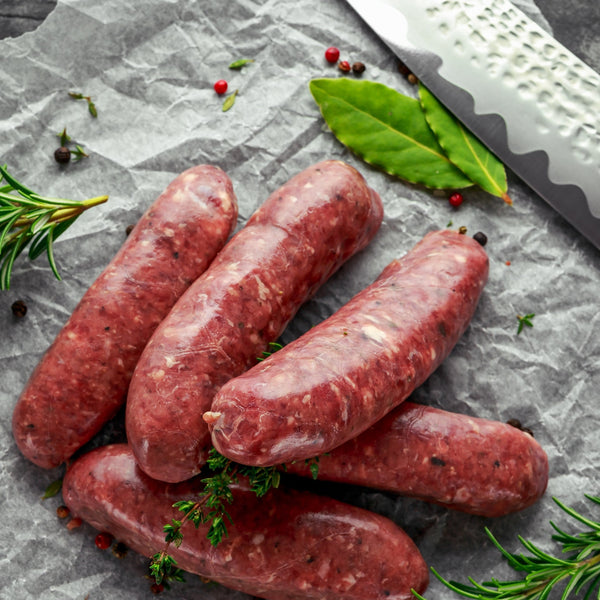 Grass fed beef sausages (quick frozen, un-aged)