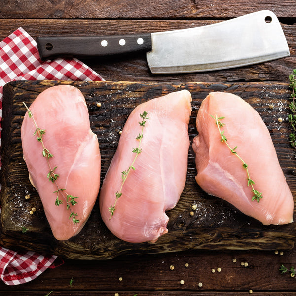 Free Range Chicken Breast skinless (min weight 150g)  (quick frozen, un-aged, boned)