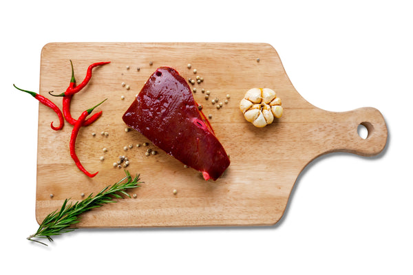 Quick frozen un-aged grass fed beef ox heart (beef heart) sliced